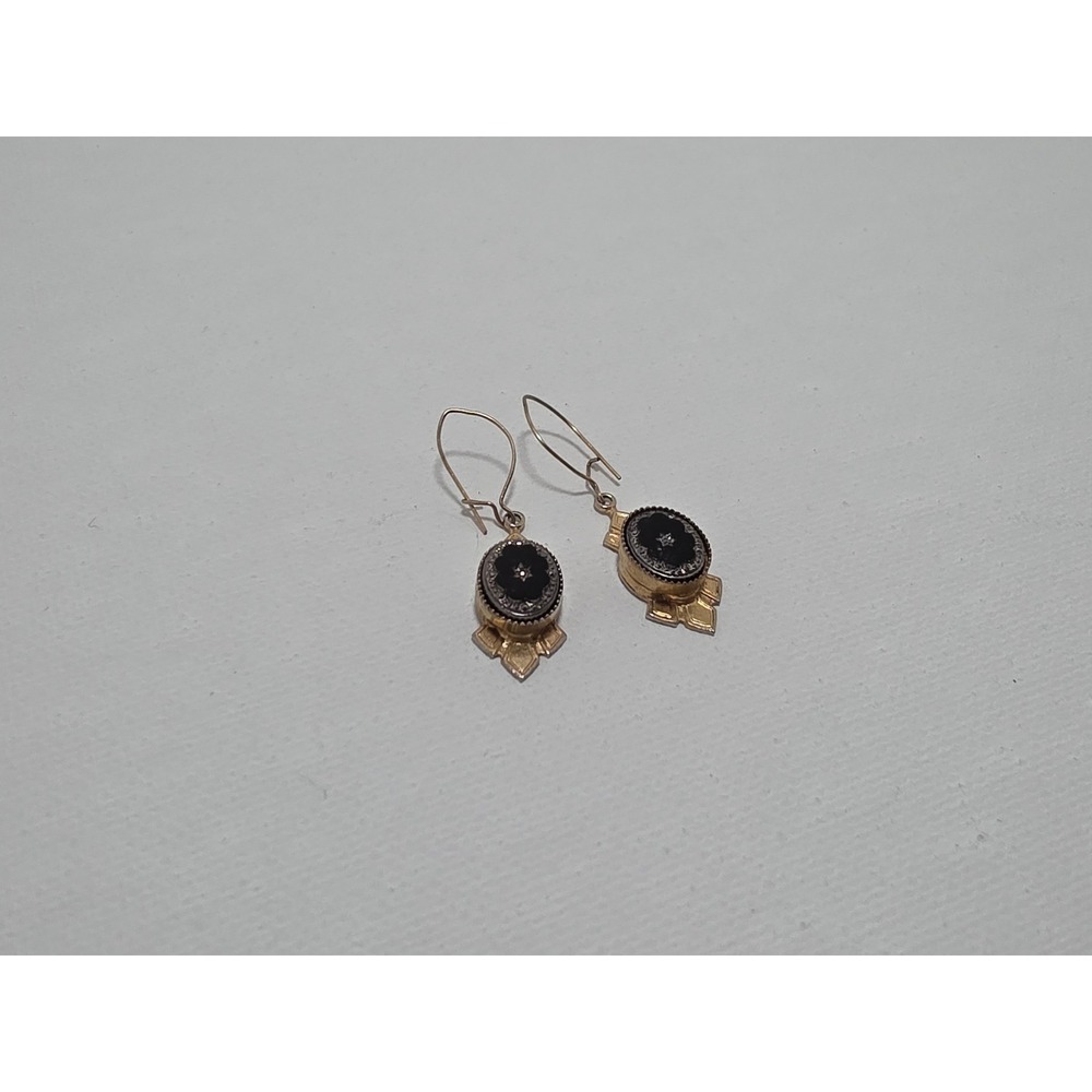1928 Jewelry Vintage Victorian Inspired Black Cabochon Necklace Earrings Set - Picture 6 of 12